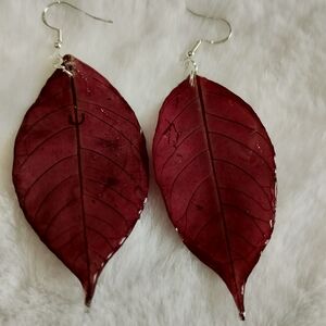 Elegant Burgundy Ponsieta Leaf Earrings
